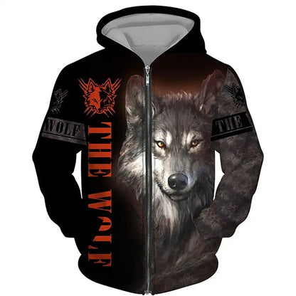 Wolf 3D Print Hoodie - Oversized Zipper Sweatshirt Streetwear