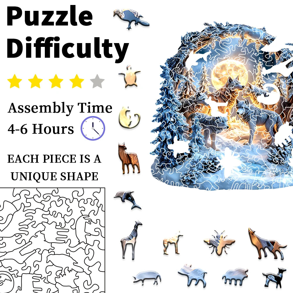 Winter Wolf Wooden Jigsaw Puzzle - Artistic Handicraft Decor