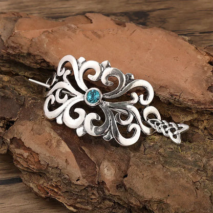 Celtic Knot Gemstone Hairpin – Viking Style, Metal Alloy, Blue & Red