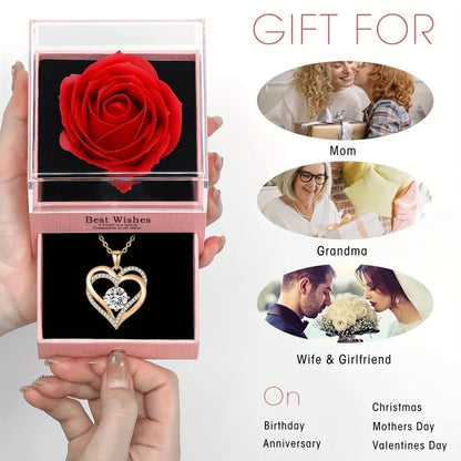 Rose Gift Set with Heart Pendant Necklace - Gift for Her