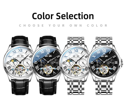 OLEVS 7013 Men's Watch - Moon Phase, Mechanical Automatic, Hollow Flywheel, Waterproof