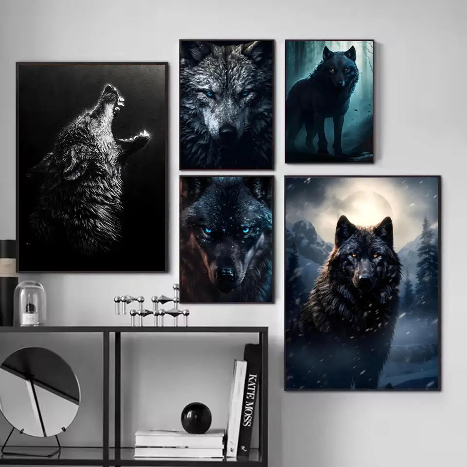 Black Wolf Canvas Poster - HD Print Wall Art Scroll Painting