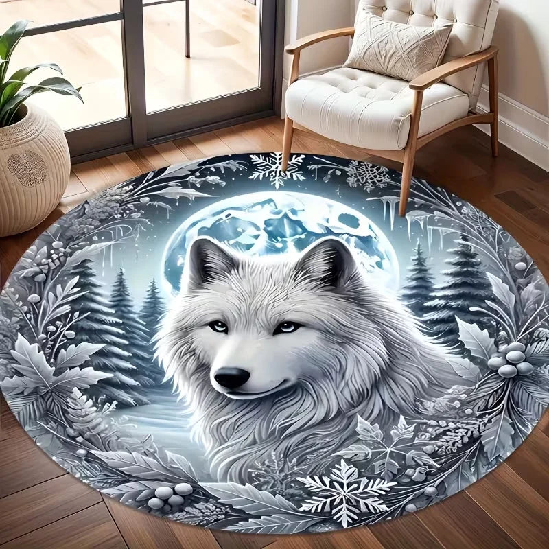 Mystical Wolf Round Area Rug – Fantasy Print, Non-Slip