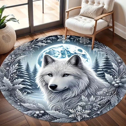 Mystical Wolf Round Area Rug – Fantasy Print, Non-Slip