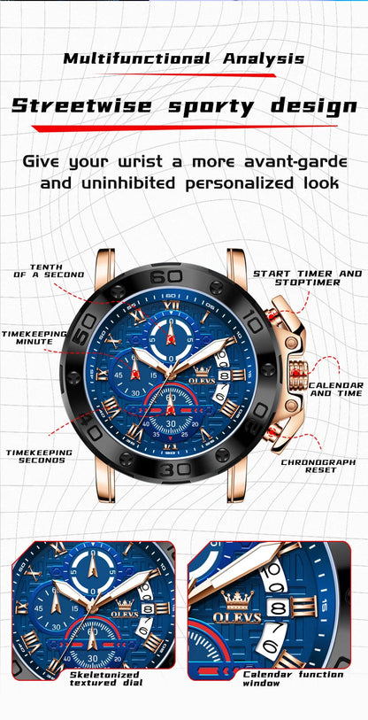 OLEVS 9986 Men's Watch - 51mm Large Dial, Silicone Strap, Waterproof, Chronograph, Luminous