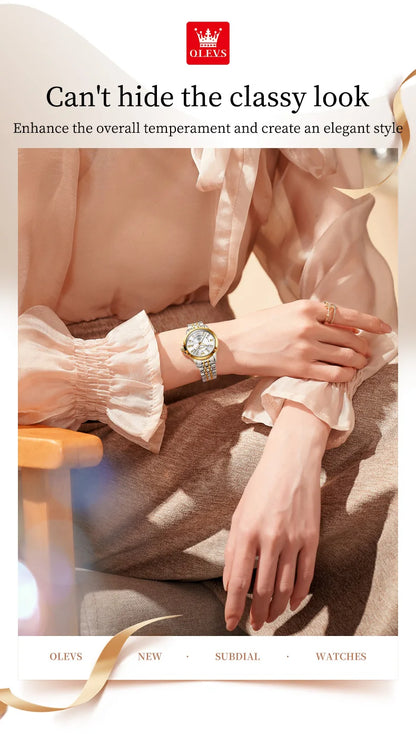 OLEVS 3620 Women's Watch - Luxury Diamond, Automatic Calendar, Waterproof, Bracelet Set