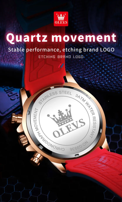 OLEVS 9936 Men's Watch - Luxury, Silicone Strap, Waterproof, Chronograph, Night Light