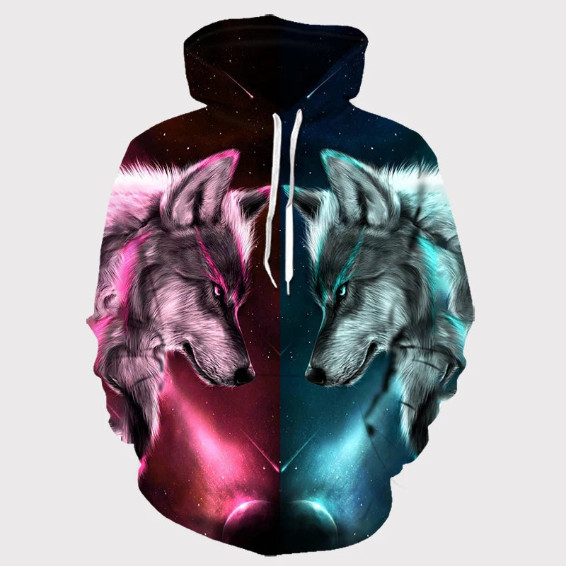 Wolf 3D Print Hoodie - Polyester O-Neck Oversized Streetwear