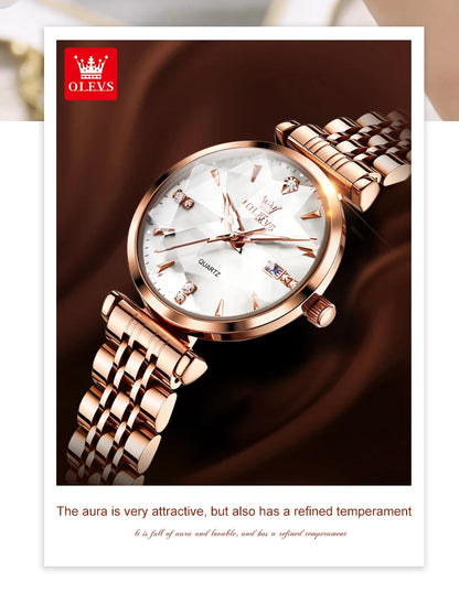 OLEVS 5536 Women's Luxury Watch - Sapphire Crystal, Zircon Scale, Chronograph, Waterproof