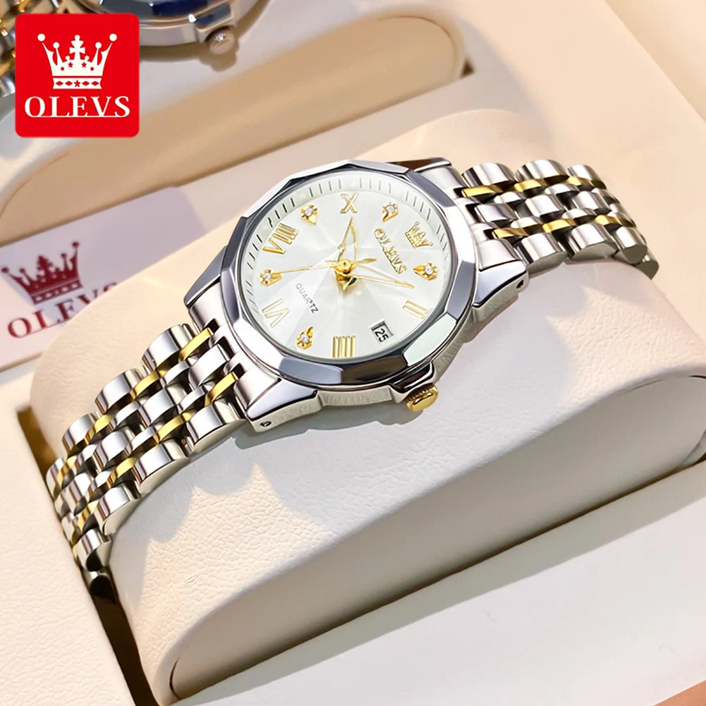 OLEVS 9931 Women's Watch - Stainless Steel, Dual Calendar, Luxury, Waterproof, Jewelry Set