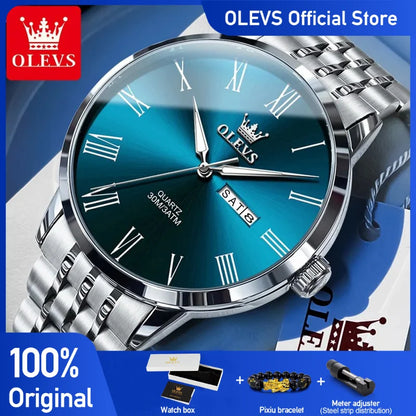 OLEVS 3633 Men's Watch - Business Simple, Waterproof, Luminous, Stainless Steel, Dual Calendar