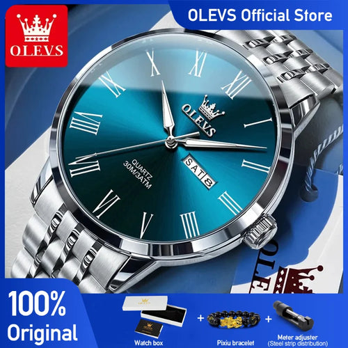 OLEVS 3633 Men's Watch - Business Simple, Waterproof, Luminous, Stainless Steel, Dual Calendar