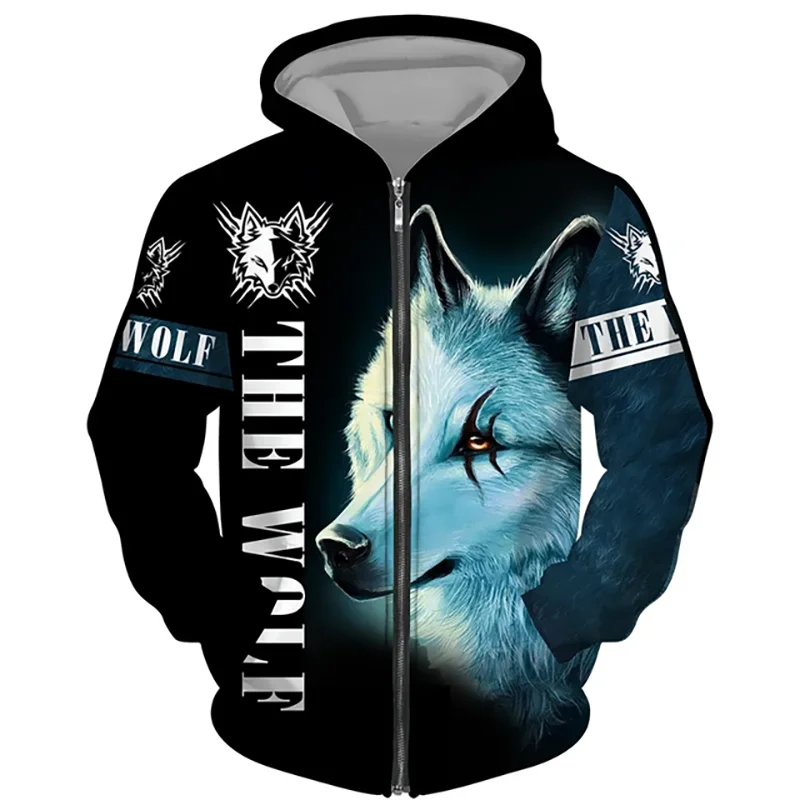 Wolf 3D Print Hoodie - Oversized Zipper Sweatshirt Streetwear