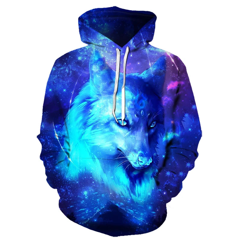 Wolf 3D Print Hoodie - Polyester O-Neck Oversized Streetwear