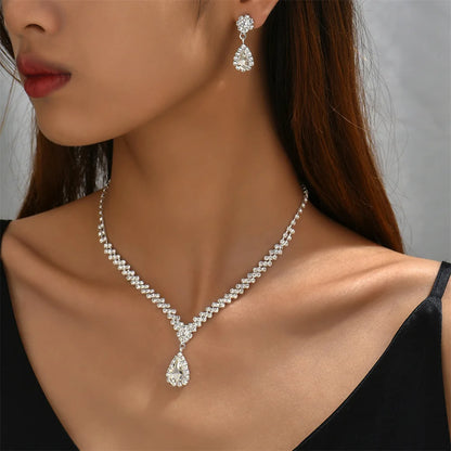 V-Shaped Rhinestone Necklace & Earrings Set - Luxury Jewelry