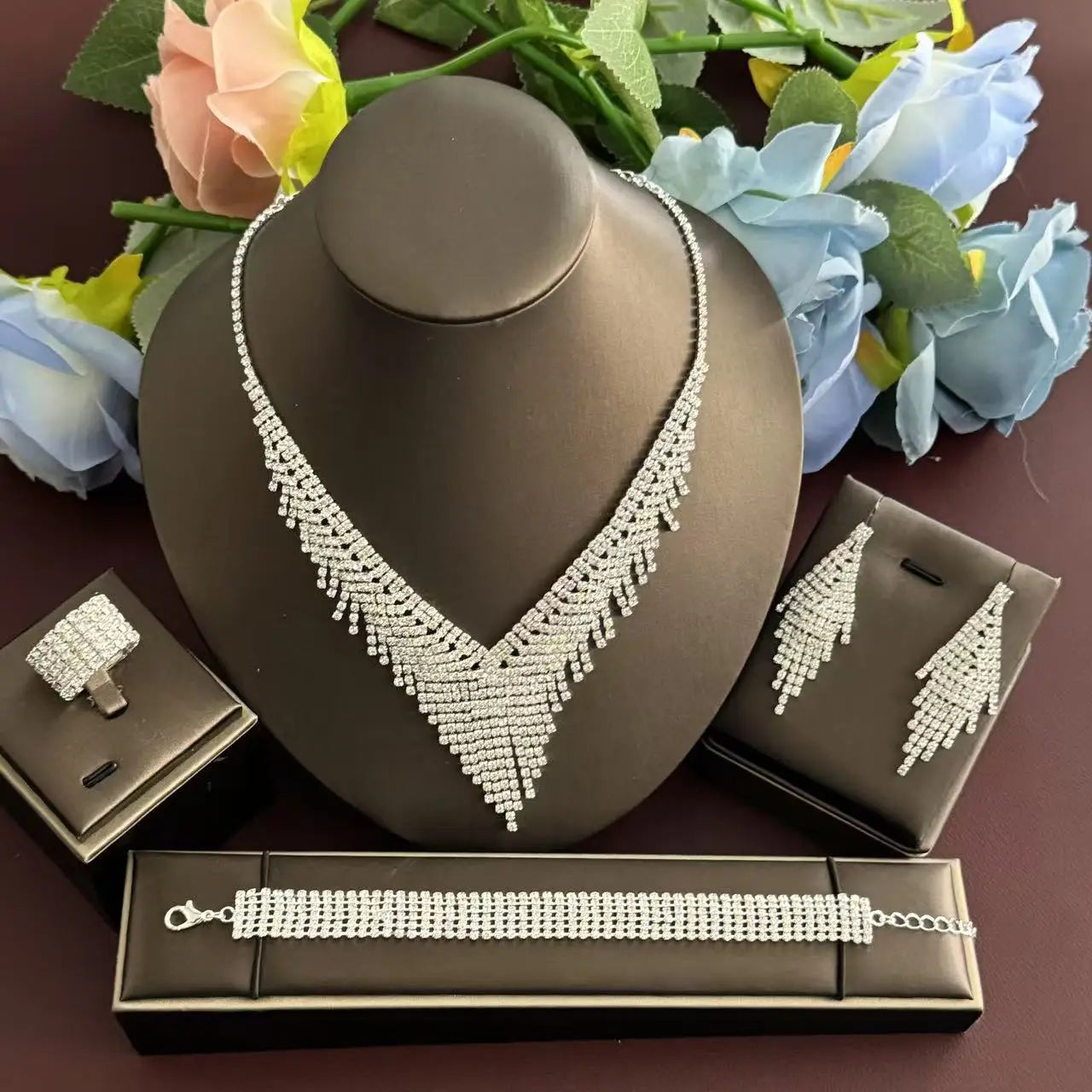 Bridal Jewelry Set - 5 Piece Gold Plated for Engagement & Wedding