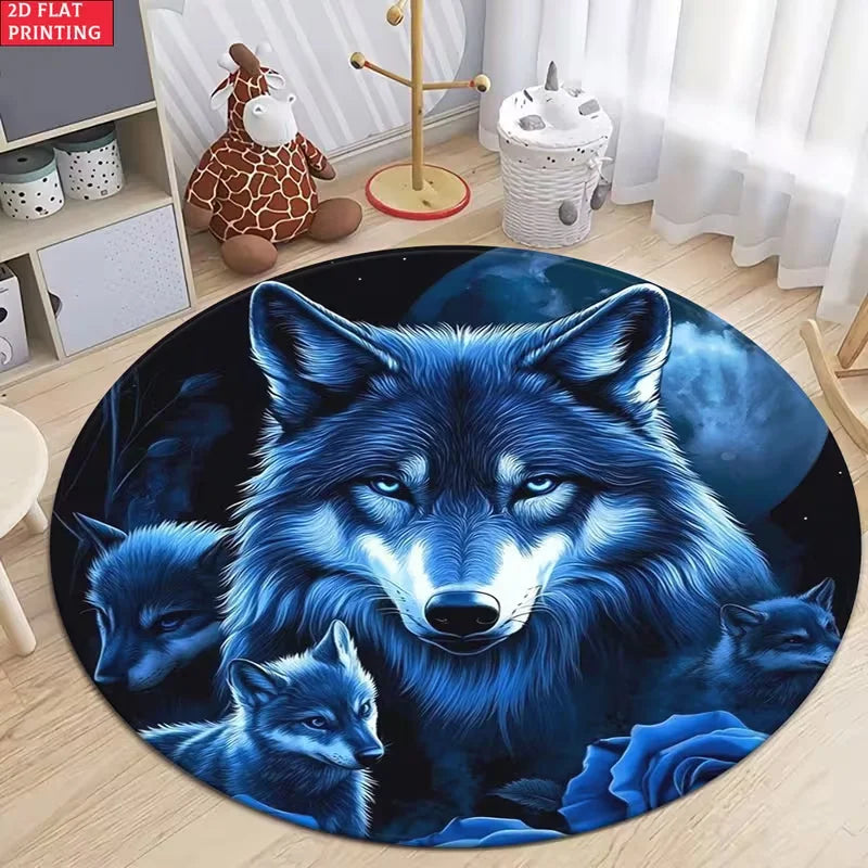 Mystical Wolf Round Area Rug – Fantasy Print, Non-Slip
