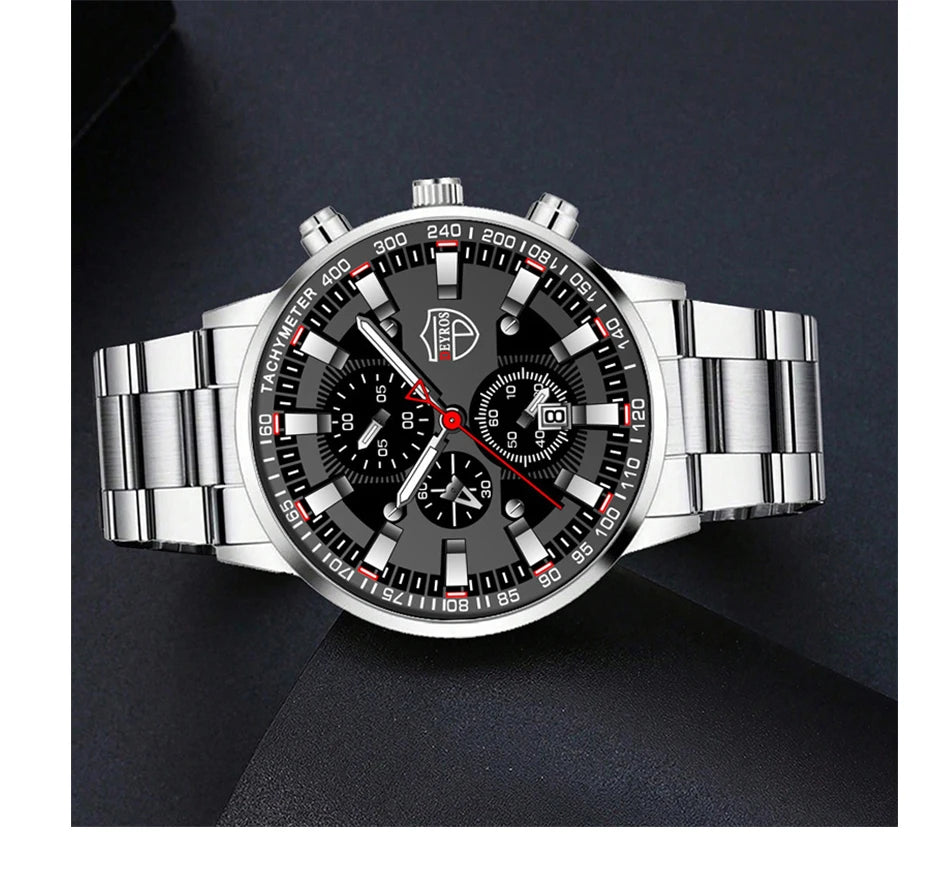 DEYROS Men's Luxury Quartz Watch - Stainless Steel Band, Numberless Dial, Bracelet Clasp