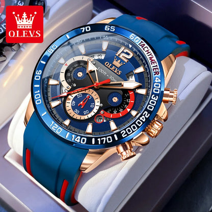OLEVS 9936 Men's Watch - Luxury, Silicone Strap, Waterproof, Chronograph, Night Light