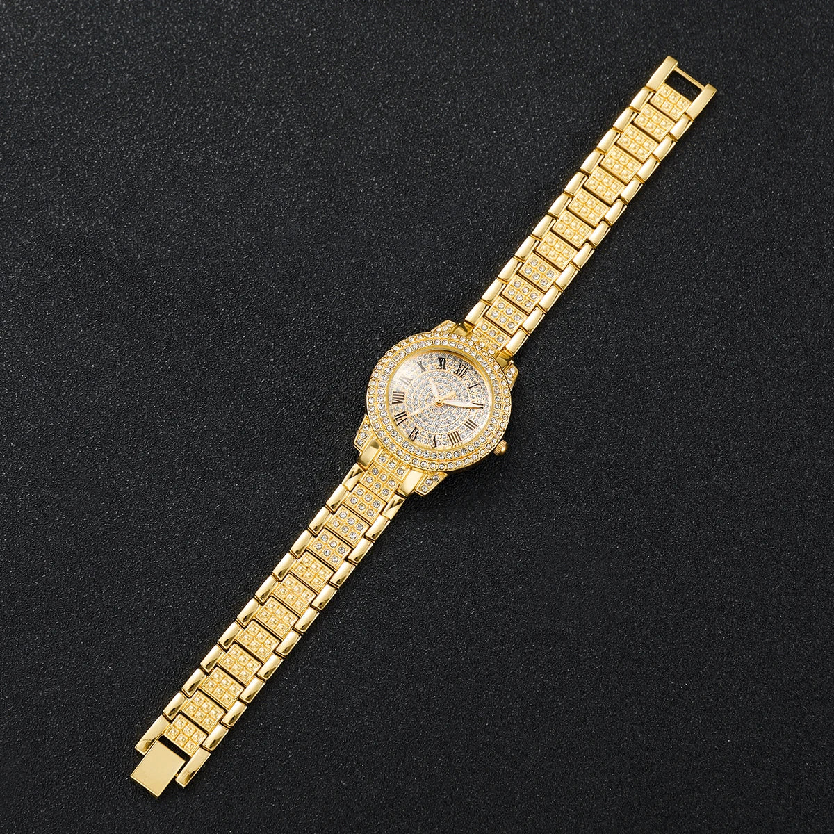 Women's Diamond Roman Numeral Quartz Watch & Heart Jewelry Set - Alloy Band, 32mm, No Box