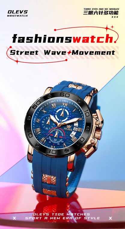 OLEVS 9986 Men's Watch - 51mm Large Dial, Silicone Strap, Waterproof, Chronograph, Luminous