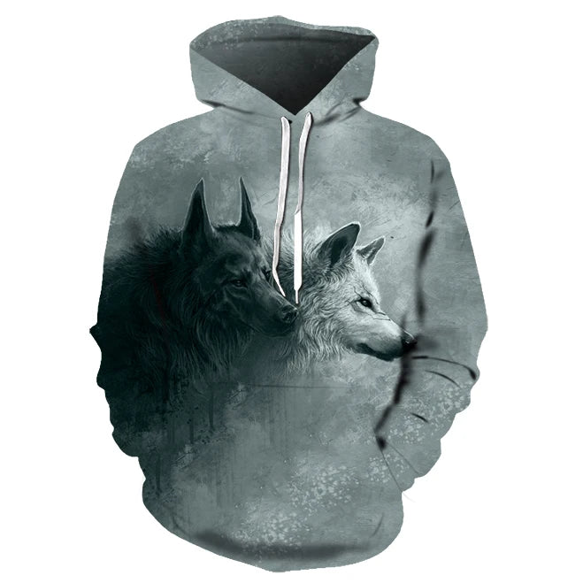 Wolf 3D Print Hoodie - Polyester O-Neck Oversized Streetwear