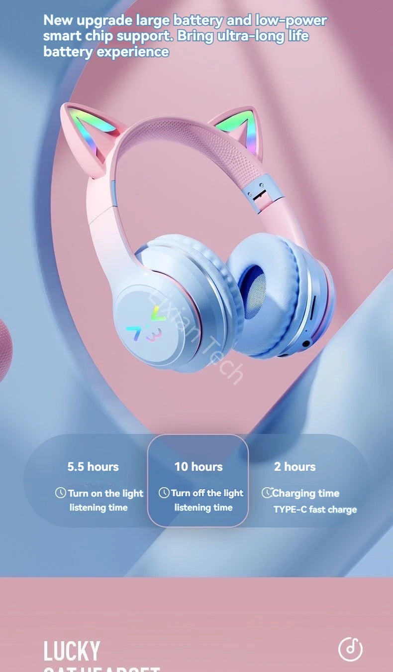 RGB Cat Ear Bluetooth Earphones 5.3 - Wireless Gaming Headset
