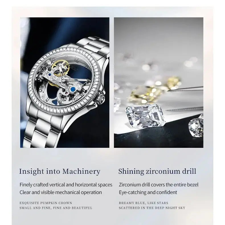 OLEVS 6699 Automatic Mechanical Watch - Transparent 40mm Big Dial, Bracelet Set, Luxury