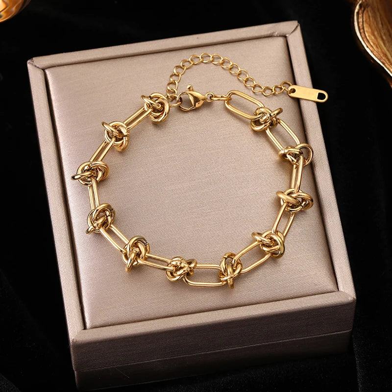 18K Gold Plated Twisted Bracelet - Stainless Steel Bangle