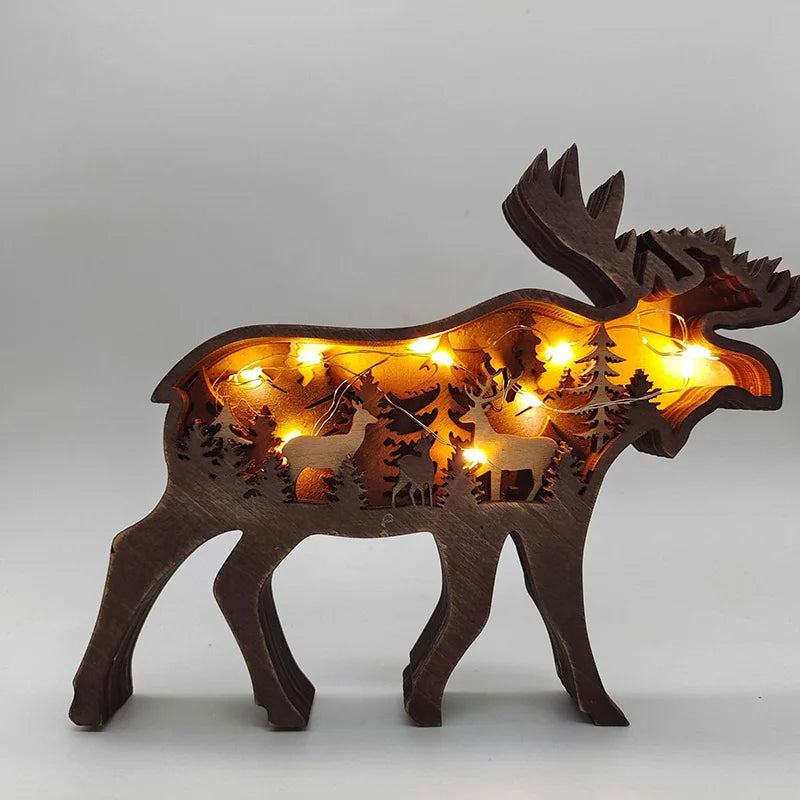 Wooden Wolf Statue with Light - 16x14cm American Style Decor