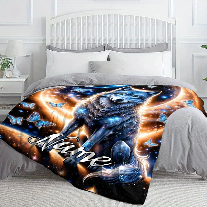 Custom Name Wolf King Flannel Blanket - Polyester Coral Fleece