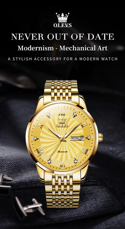 OLEVS 6630 Men's Watch - Automatic Mechanical, Threaded Dial, Waterproof, Stainless Steel, Luxury