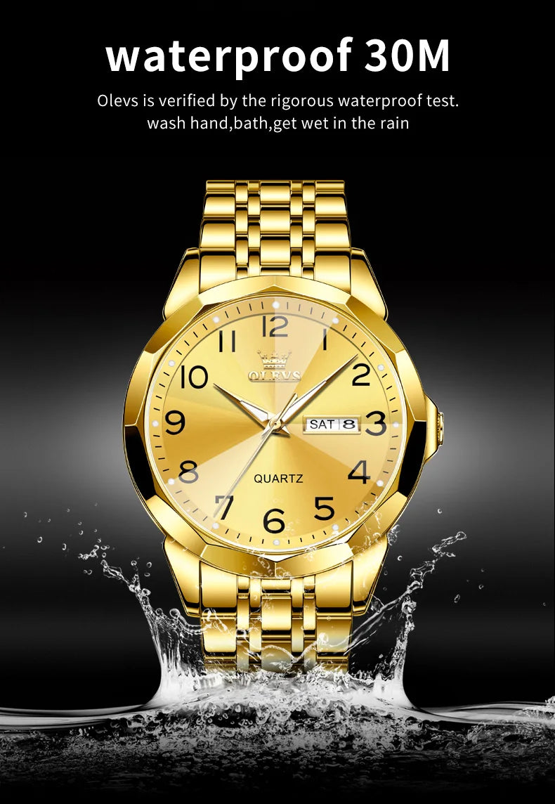 OLEVS 9931 Men's Watch - Rhombus Mirror, Waterproof, Luminous, Stainless Steel, Date Week