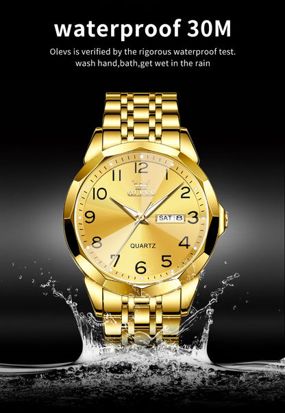 OLEVS 9931 Men's Watch - Rhombus Mirror, Waterproof, Luminous, Stainless Steel, Date Week