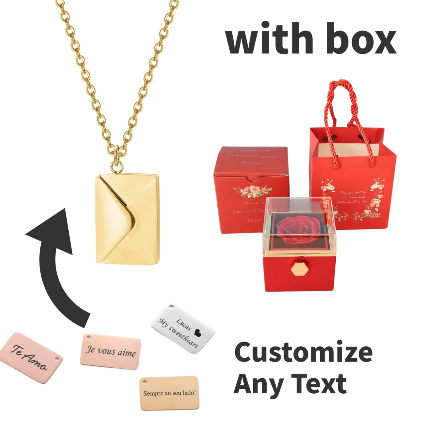 Eternal Rose Box with Custom Envelope Necklace Gift Set
