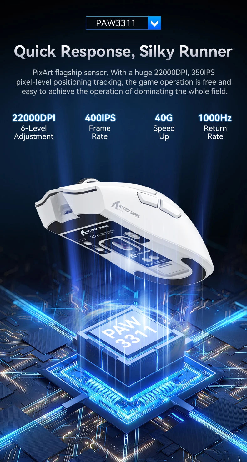 Attack Shark X11 Wireless Gaming Mouse - 22000 DPI, RGB, PAW3311 Sensor, Lightweight