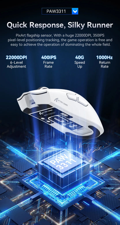 Attack Shark X11 Wireless Gaming Mouse - 22000 DPI, RGB, PAW3311 Sensor, Lightweight