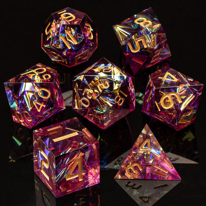 7-Piece Handmade Resin DnD Dice Set - Sharp Edge RPG Dice