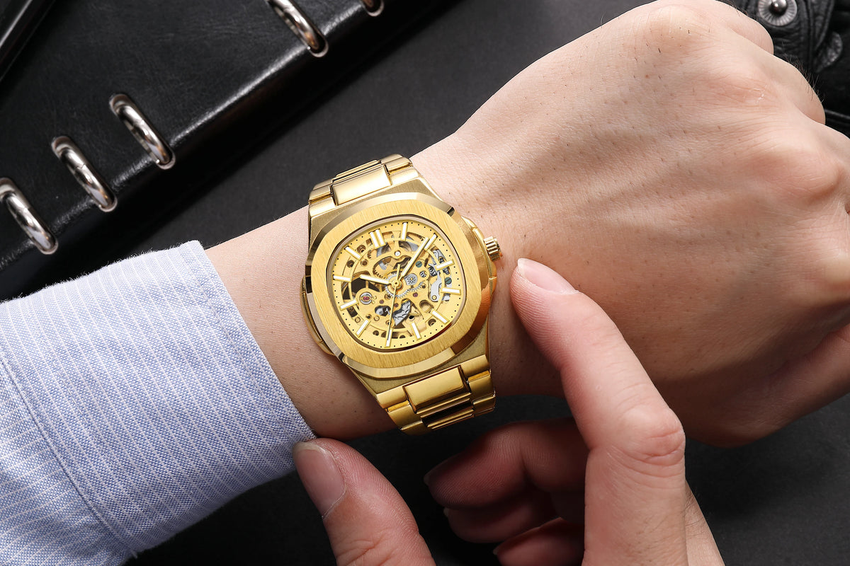 Gorben Automatic Skeleton Watch with Stainless Steel Band and Sapphire Crystal