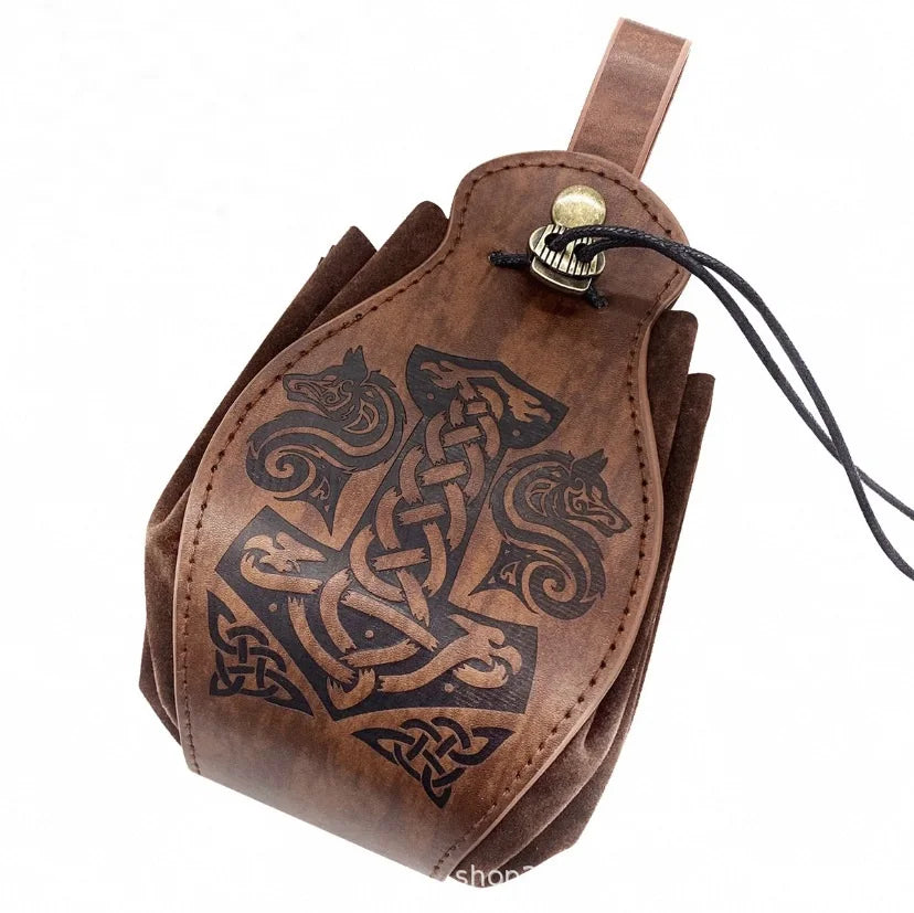 Genuine Leather Dice Bag Tray and Drawstring Pouch for RPG Games