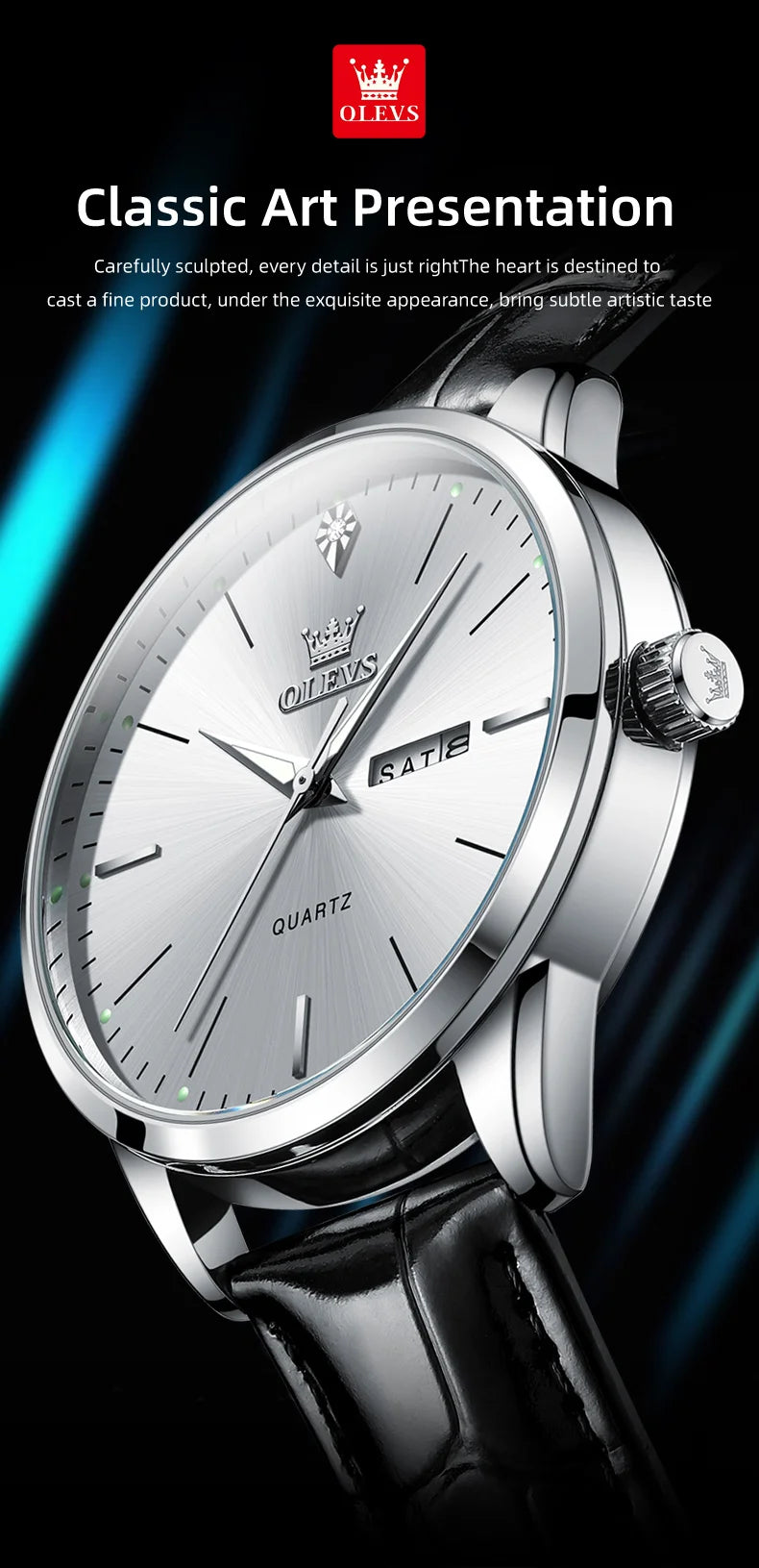 OLEVS 2935 Luxury Men's Watch - Roman Numeral, Auto Date, Shock Resistant, 3ATM, Leather Strap