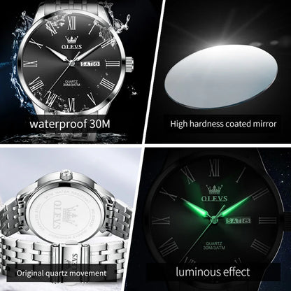 OLEVS 3633 Men's Watch - Business Simple, Waterproof, Luminous, Stainless Steel, Dual Calendar