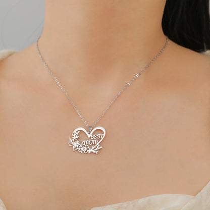 Mom Heart Flower Pendant Necklace – Stainless Steel, Gold & Silver, 45cm