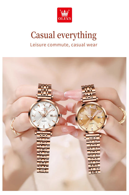 OLEVS 5536 Women's Luxury Watch - Sapphire Crystal, Zircon Scale, Chronograph, Waterproof