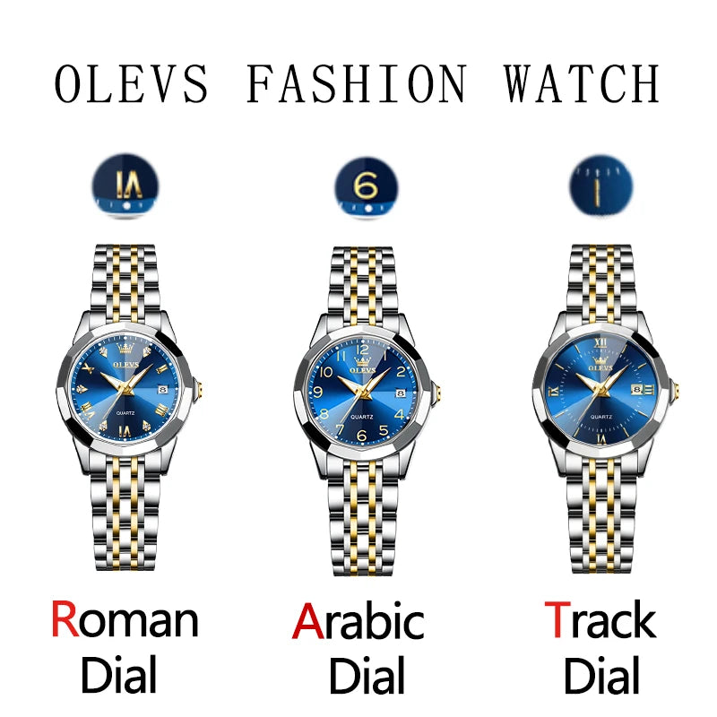 OLEVS 9931L Women's Watch - Elegant Fashion, Luxury, Waterproof, Stainless Steel, Luminous Date