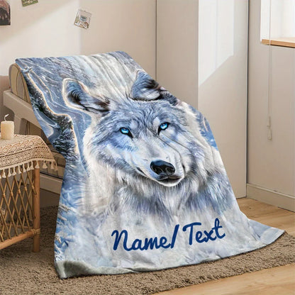 Custom Name Arctic Wolf Fleece Blanket - Polyester Coral Fleece
