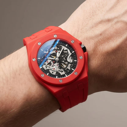 ONOLA Men’s Skeleton Automatic Mechanical Watch with Silicone Band