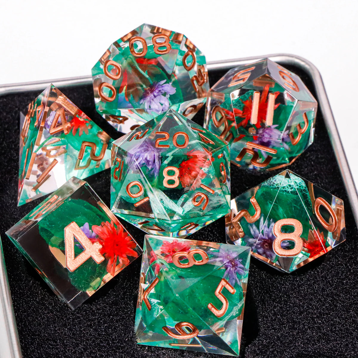 7-Piece Sharp-Edge Resin RPG Dice Set with Liquid-Core Options