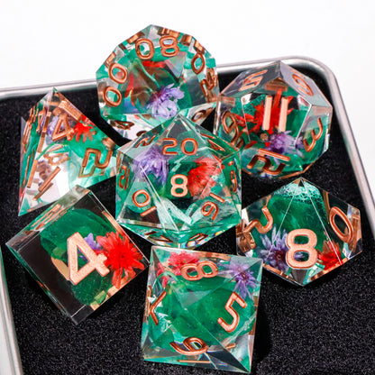 7-Piece Sharp-Edge Resin RPG Dice Set with Liquid-Core Options