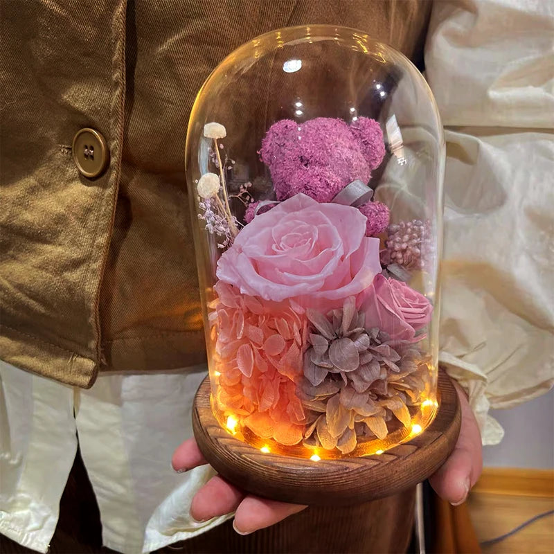 Eternal Preserved Rose in Glass Dome with LED Lights